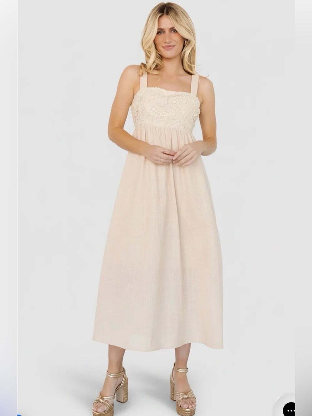 NWT Baltic Born Mia Tie Back Maxi Dress Natural Cream Embroidered Boho Size S